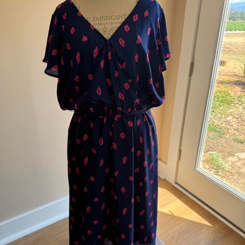 Mod Cloth Blue Dress with pink lip print Size 3x
